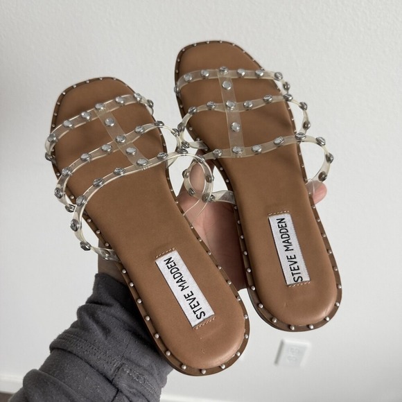 Steve Madden Shoes - Steve Madden Lyna Sandals Tan Clear Studded Straps 8.5 Boho Festival Resortcore
